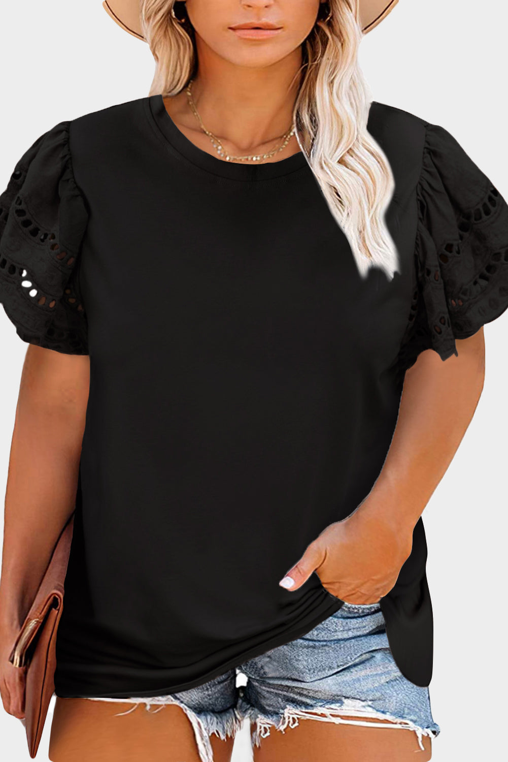 Black Plus Size Flutter Sleeve Top