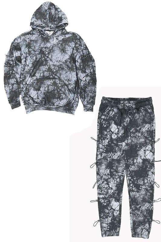 TYE DYE SLEEVE TOGGLE HOODIE AND SWEAT SET men's active suit