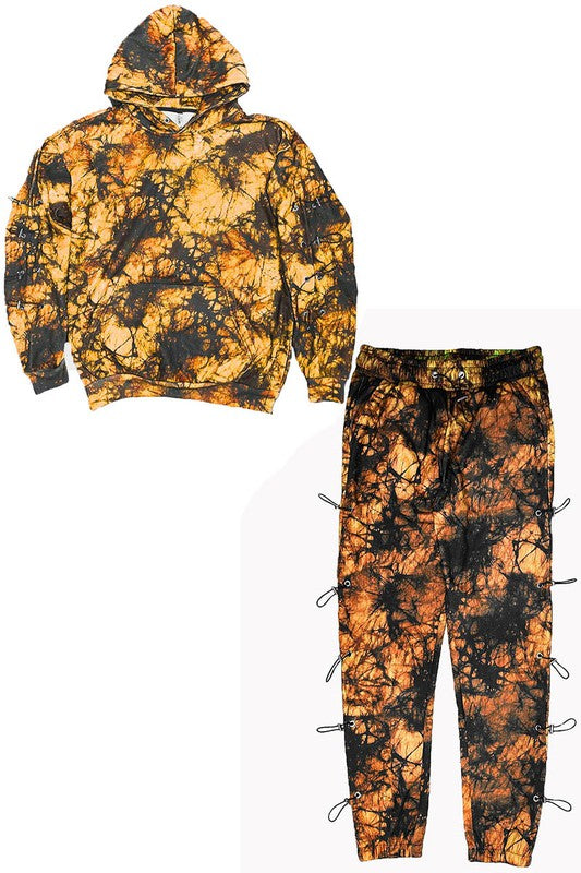 TYE DYE SLEEVE TOGGLE HOODIE AND SWEAT SET men's active suit