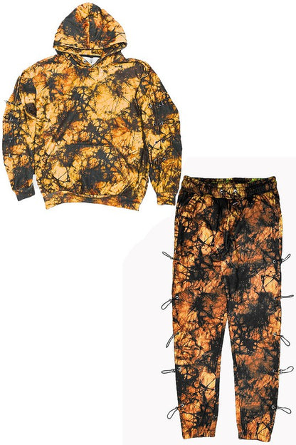 TYE DYE SLEEVE TOGGLE HOODIE AND SWEAT SET men's active suit