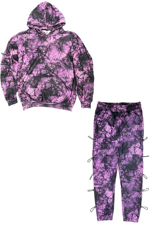 TYE DYE SLEEVE TOGGLE HOODIE AND SWEAT SET men's active suit