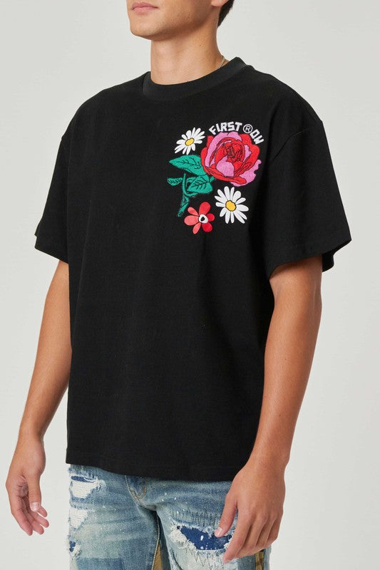 Flower Embroidered Puff Tee