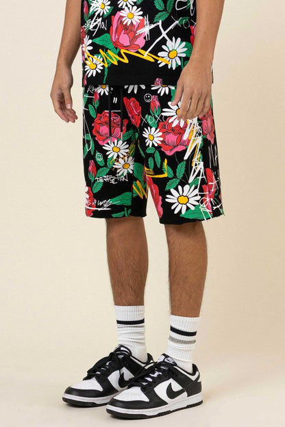 All Over Rose Bloom Print Shorts