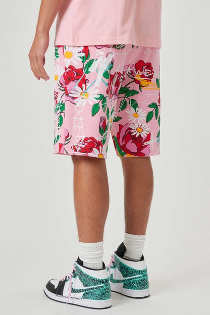 All Over Rose Bloom Print Shorts