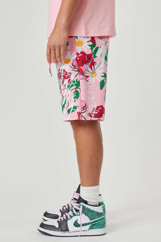 All Over Rose Bloom Print Shorts