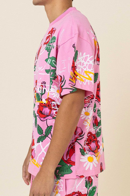 Allover Rose Bloom Print Tee