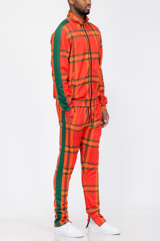 PLAID CHECKERED FULL ZIP TRACK SET