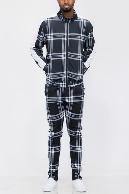 PLAID CHECKERED FULL ZIP TRACK SET