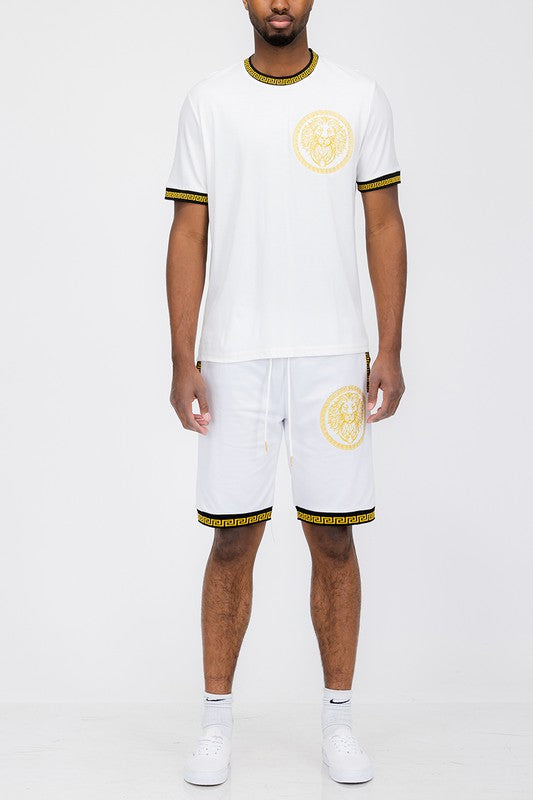 Lion Head Embroidery T-shirt and Short Set