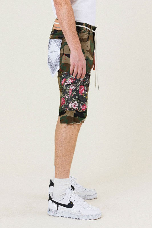 Flowers Patch Camo Cargo Short