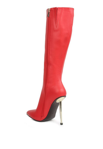 HALE Faux Leather Pointed Heel Calf Boots