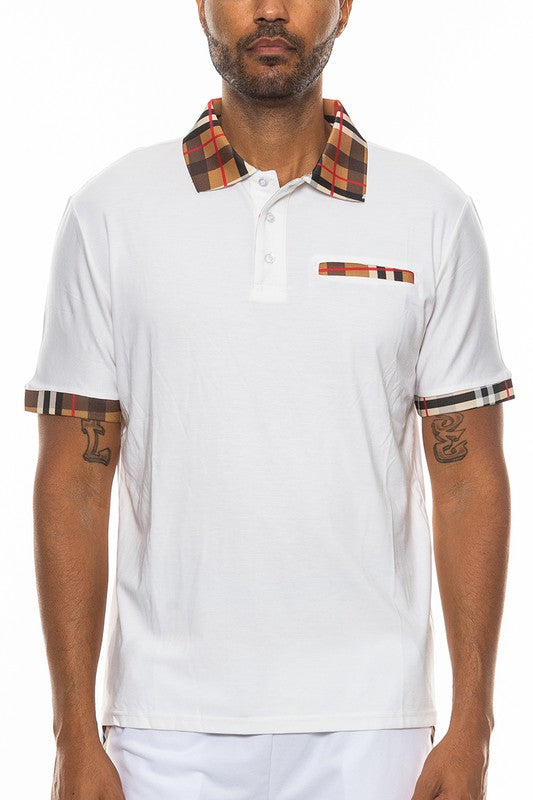 Checkered Plaid Short Sleeve Ploto tee Shirt men's