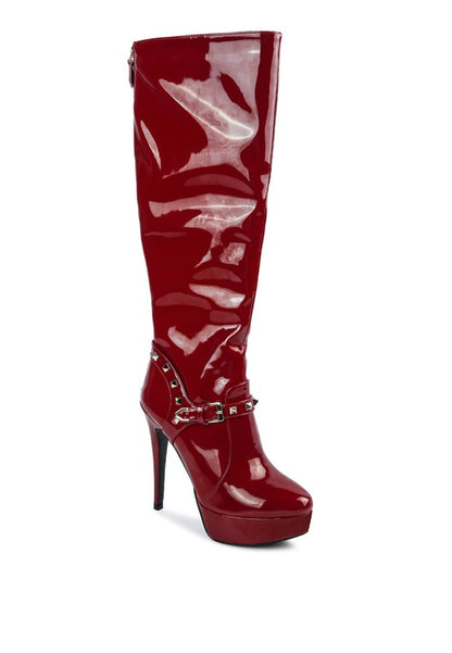 Patent Stiletto Heeled Mid Calf Boots