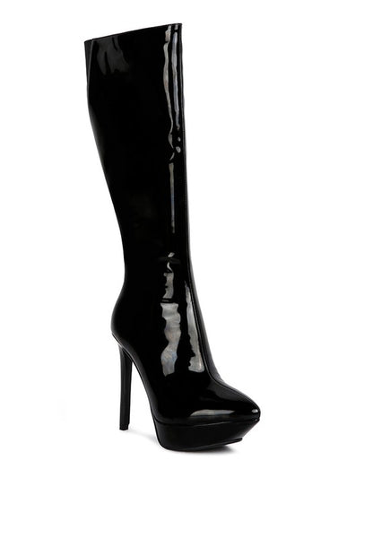 Patent Stiletto High Heeled Calf Boots