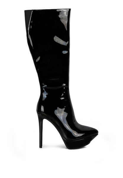 Patent Stiletto High Heeled Calf Boots