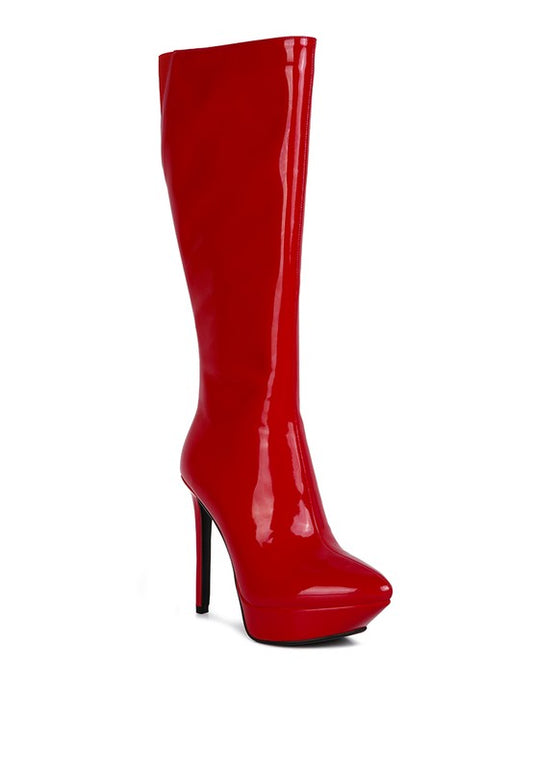 Patent Stiletto High Heeled Calf Boots