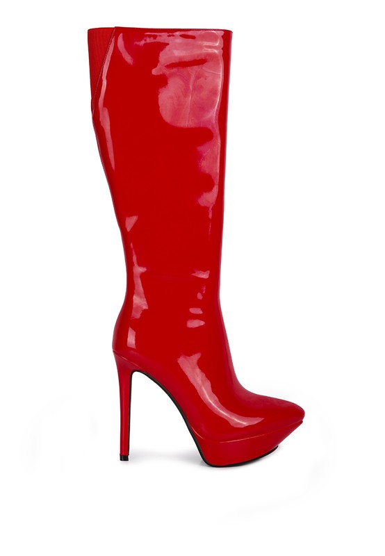 Patent Stiletto High Heeled Calf Boots