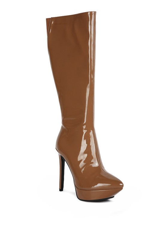 Patent Stiletto High Heeled Calf Boots