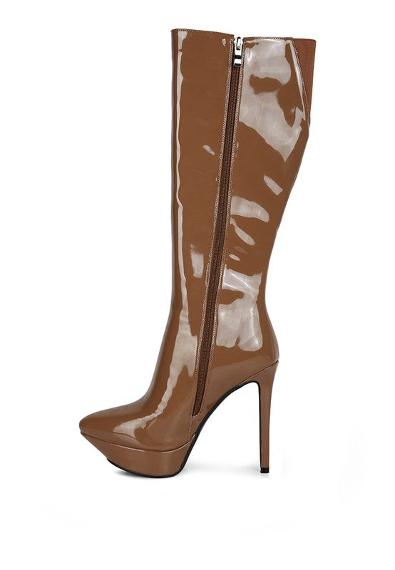 Patent Stiletto High Heeled Calf Boots