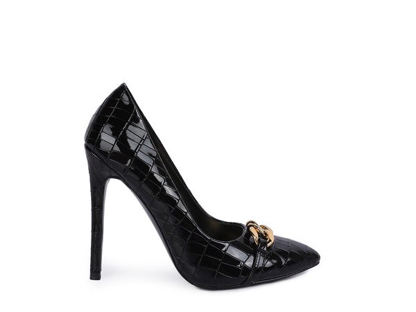 Fanfare Croc Stiletto Pump Heels