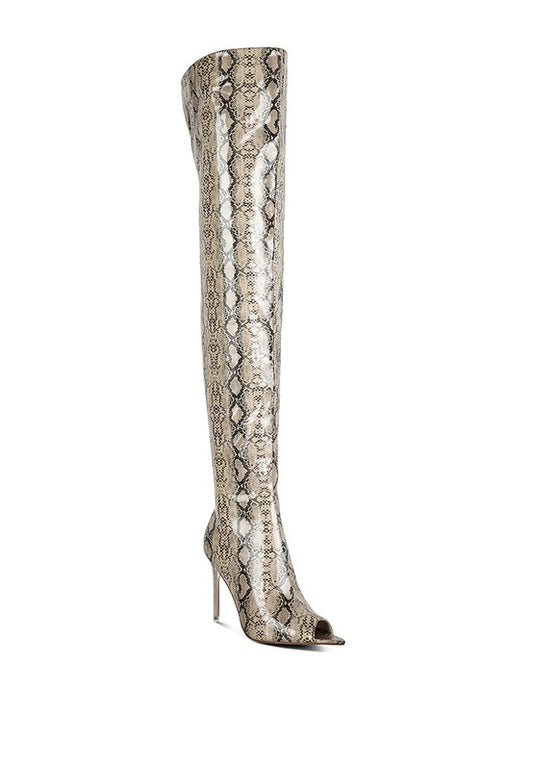 High Drama Snake print Stiletto Long Boots