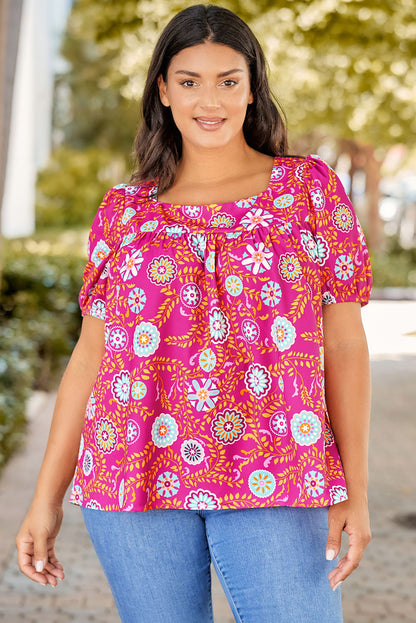 Rose Plus Size Floral Print Tie Back Blouse