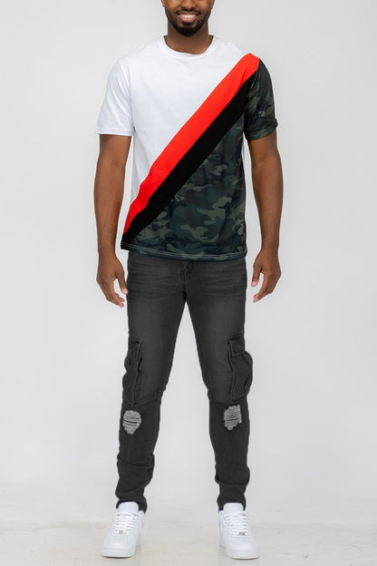 SHORT SLEEVE CAMO COLOR BLOCK TSHIRT