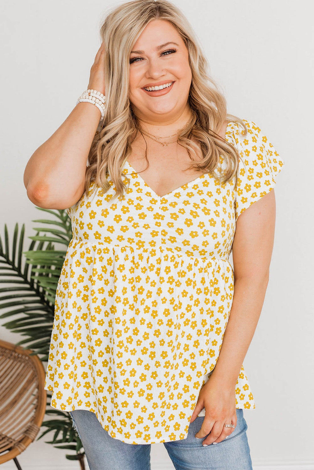 Yellow Plus Size Floral Top