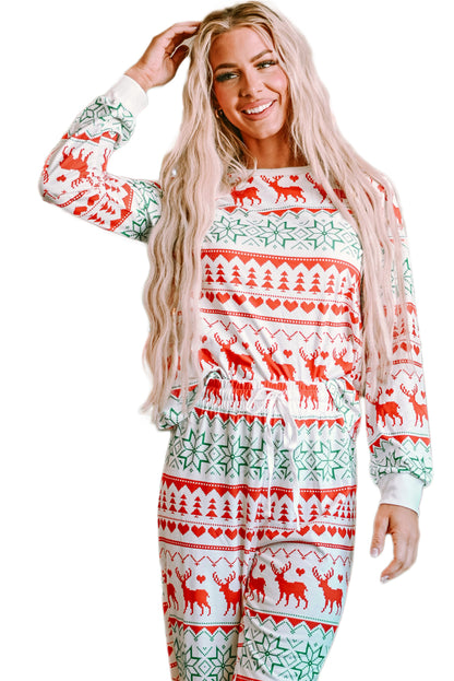 White Christmas Print Pullover and Pants Lounge Set