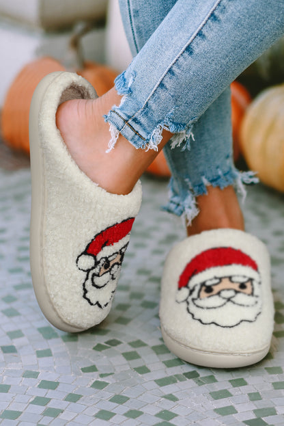 White Christmas Santa Clause Graphic Plush Slippers