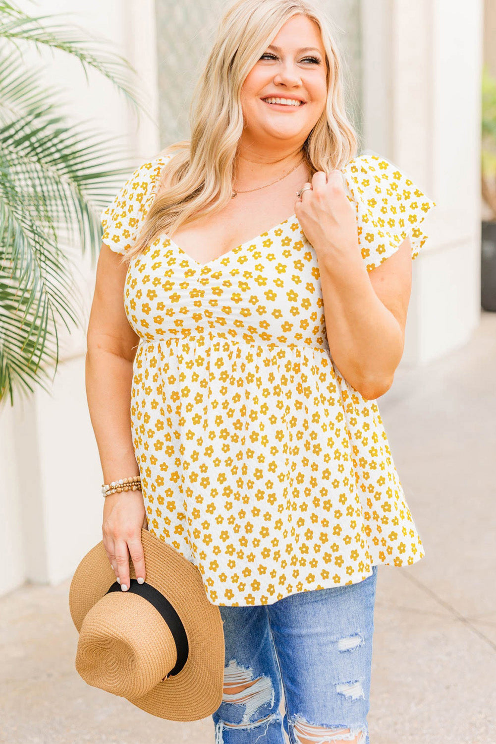 Yellow Plus Size Floral Top