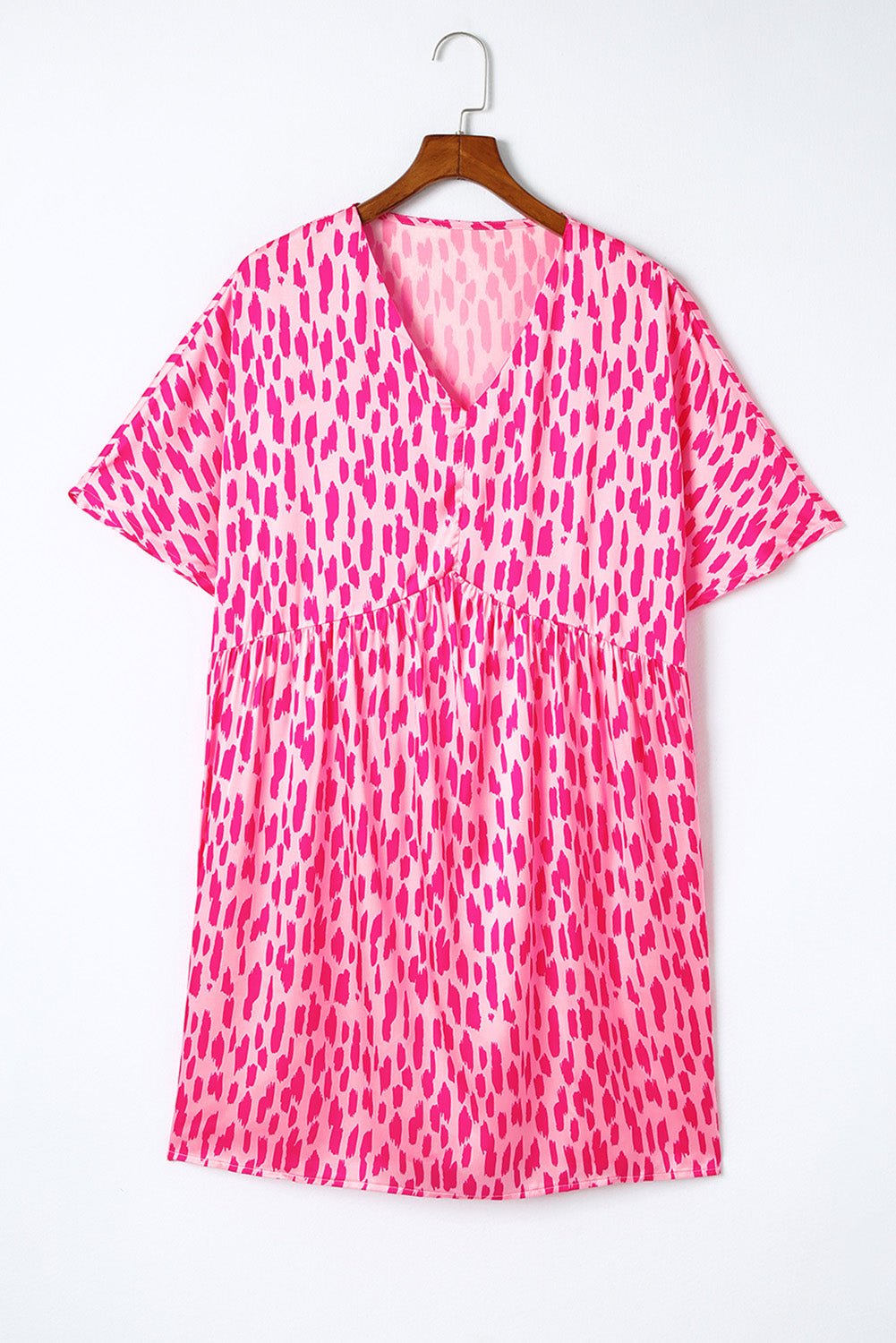 Pink Leopard Print V Neck Plus Size Mini Dress