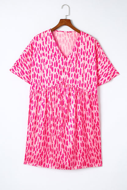 Pink Leopard Print V Neck Plus Size Mini Dress