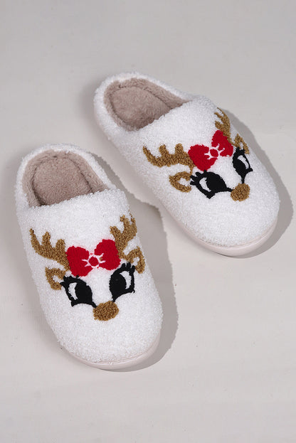 White Christmas Cartoon Pattern Plush Slippers