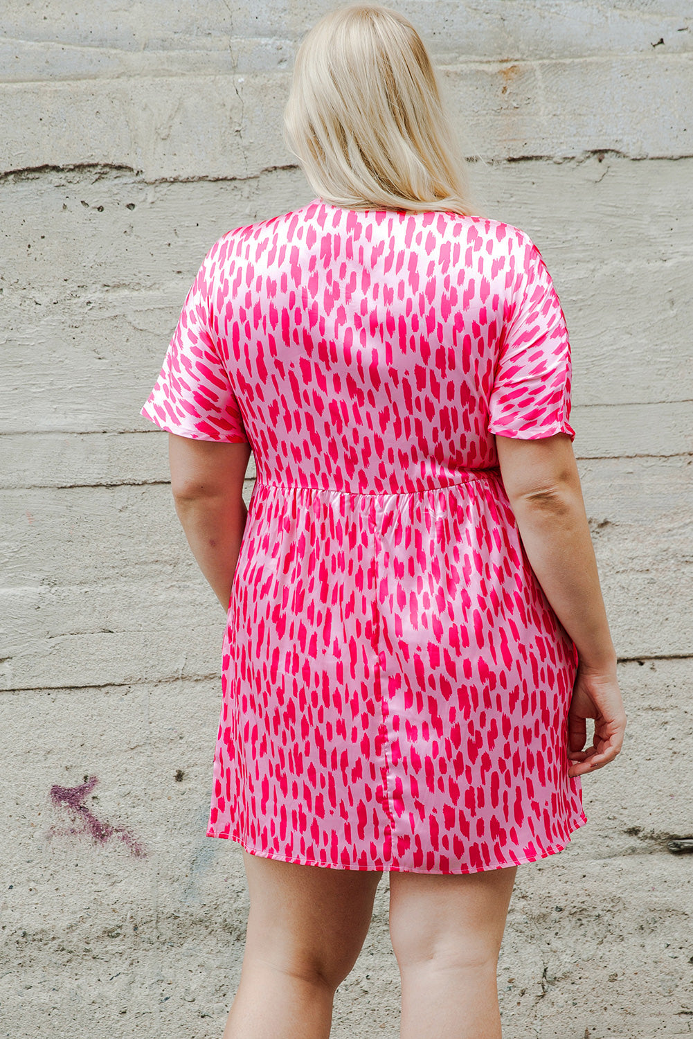 Pink Leopard Print V Neck Plus Size Mini Dress