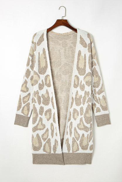 Beige Plus Size Leopard Pattern Cardigan