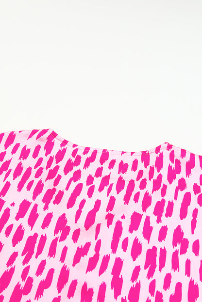 Pink Leopard Print V Neck Plus Size Mini Dress