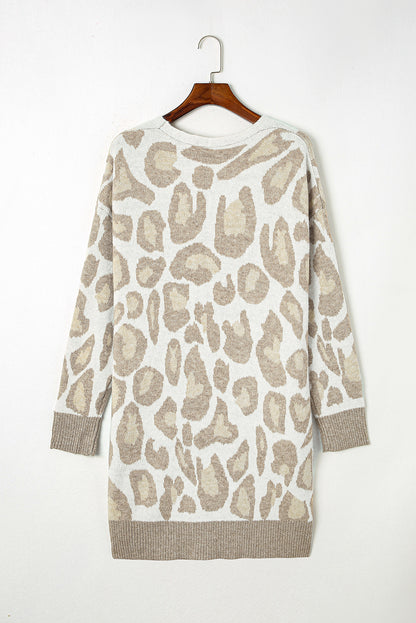 Beige Plus Size Leopard Pattern Cardigan