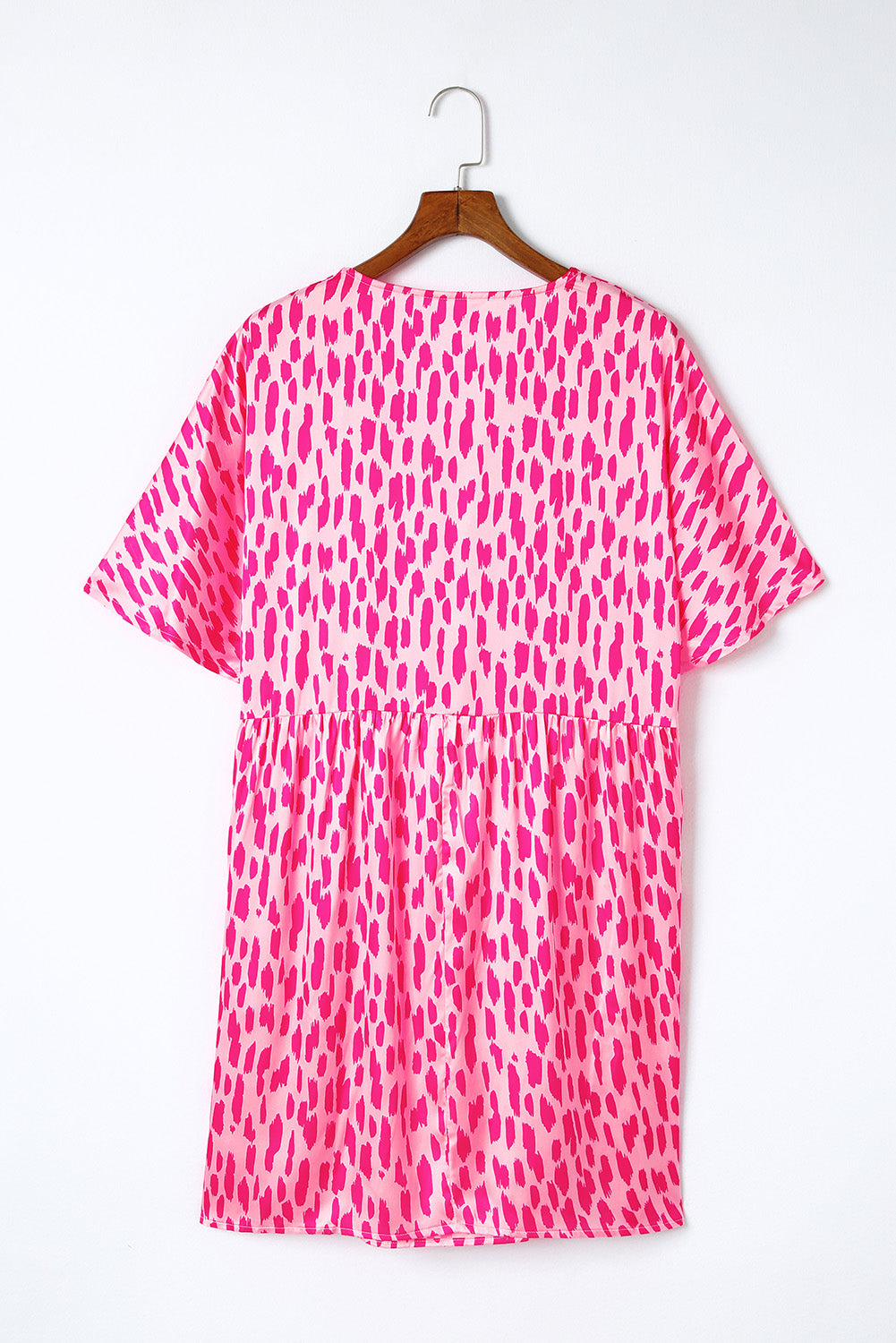 Pink Leopard Print V Neck Plus Size Mini Dress