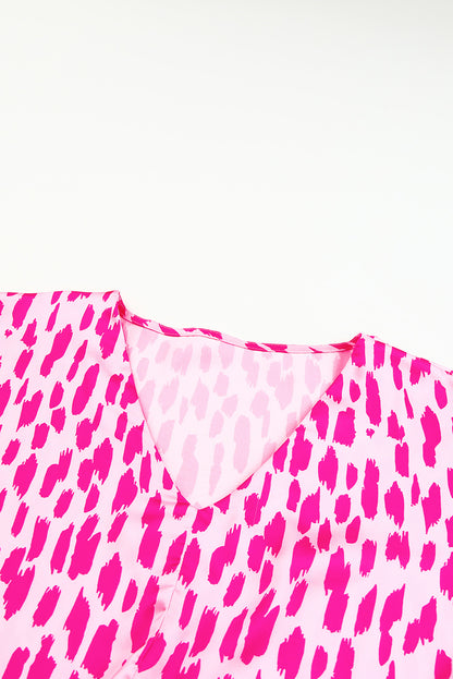 Pink Leopard Print V Neck Plus Size Mini Dress