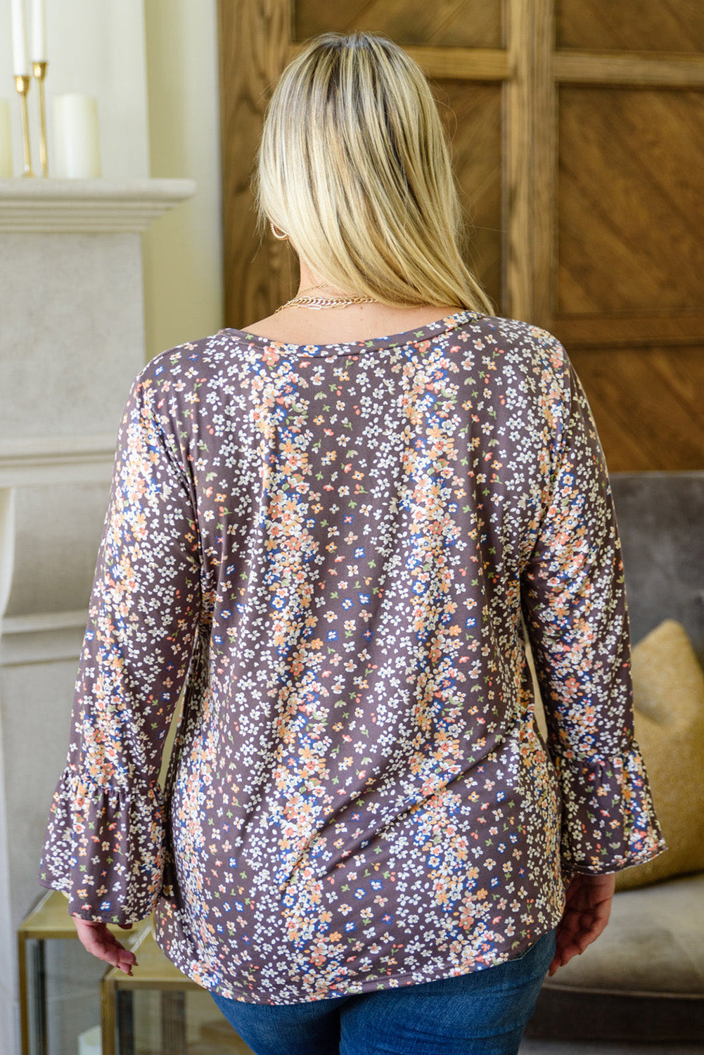 Purple Floral Print Round Neck Plus Size Blouse