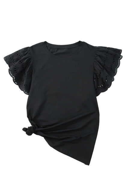 Black Plus Size Flutter Sleeve Top