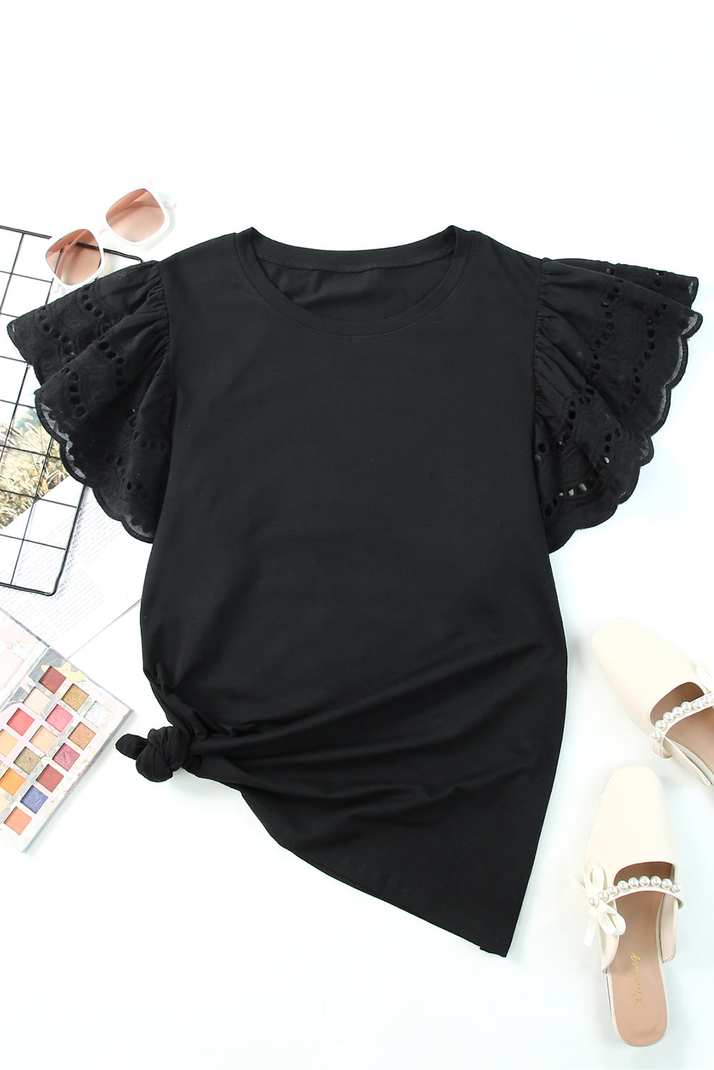 Black Plus Size Flutter Sleeve Top