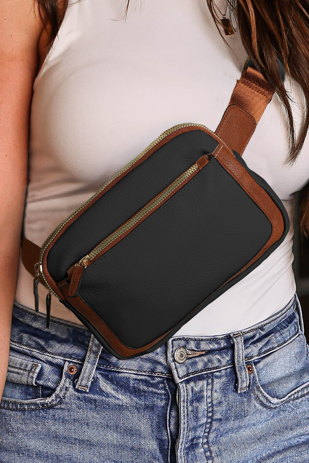 Black Adjustable Strap Mini PU Leather Crossbody Bag